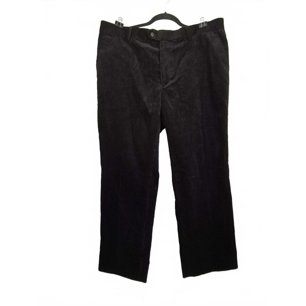 Inserch Mens Black Corduroy Pant Pockets Wide Wales (Cords) Flat Front